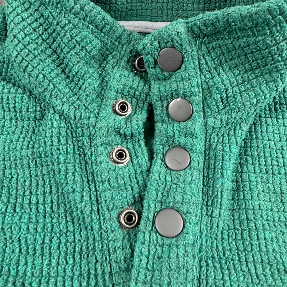 Hi-Tec Mens Green Waffle Grid Fleece Snap Neck Pullover Sweater Size M